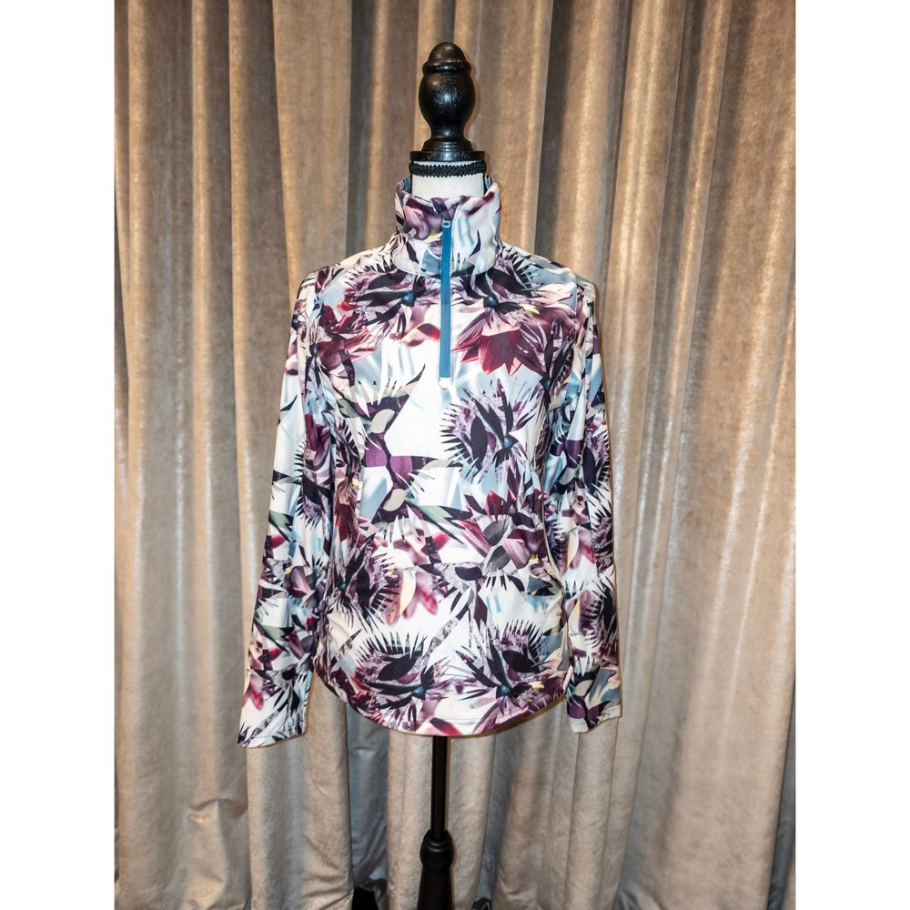 Obermeyer Kids Girls L Long Sleeve Quarter Zip Athletic Pullover Top Floral